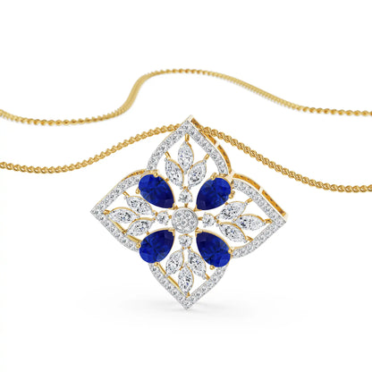 Blue Sapphire Lab Diamond Glamour Pendant - front view in 9KT