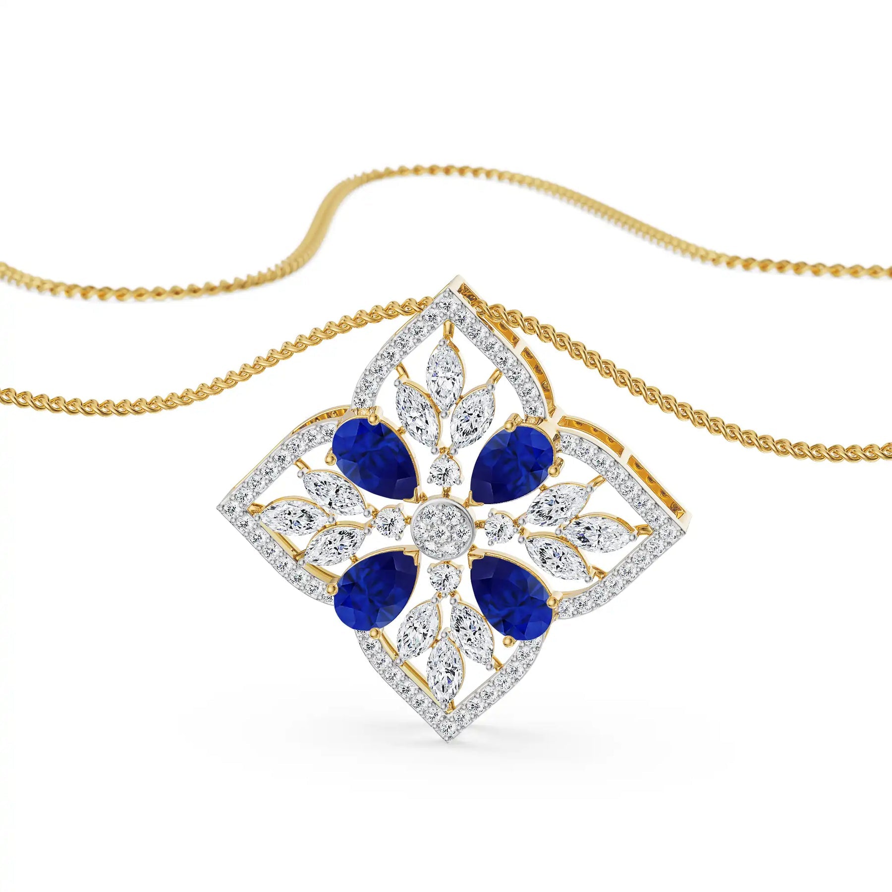 Blue Sapphire Lab Diamond Glamour Pendant - top view 
