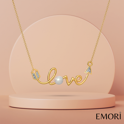 Diamond and Pearl Love Necklace Prospective View