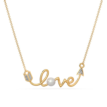 Diamond and Pearl Love Necklace Front view