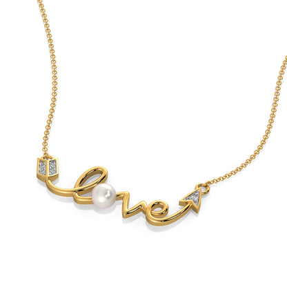 Diamond and Pearl Love Necklace Top View