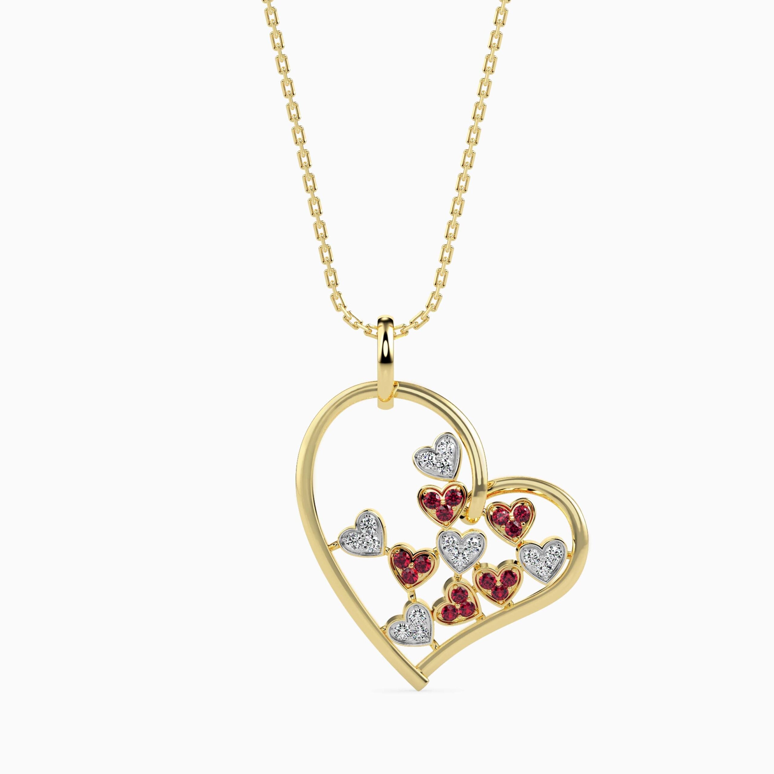 Heart Mosaic Diamond Pendant Front View in 9KT
