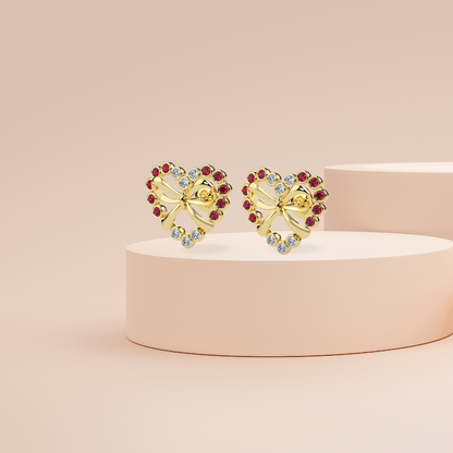 Bow and Heart Stud Earrings Prospective View