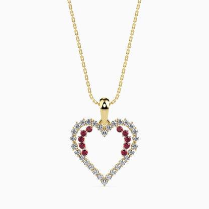 Ritzy Ruby and Diamond Heart Pendant Front view in 9KT