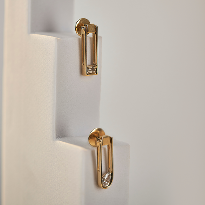 Pear Emerald Paper Clip Lab Grown Diamond Earrings