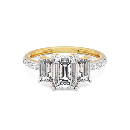 Three Stone Emerald Diamond Ring Front View