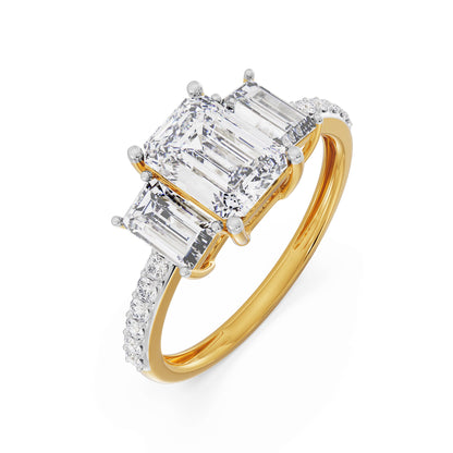 Three Stone Emerald Diamond Ring Top View in 9KT