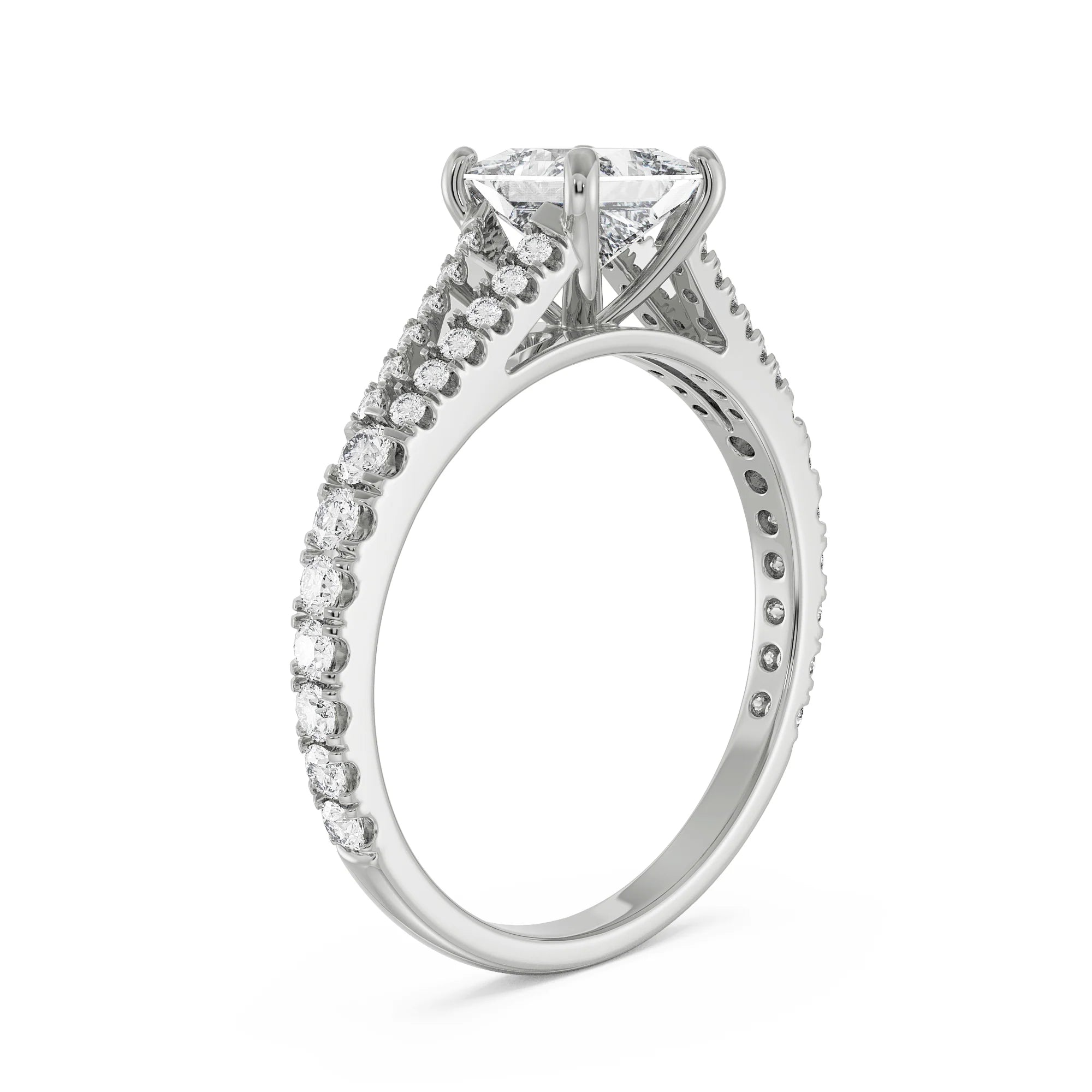 Princess Cut Splendor Ring Back View in 9KT