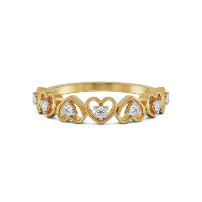 Heart Diamond Band Front View in 9KT