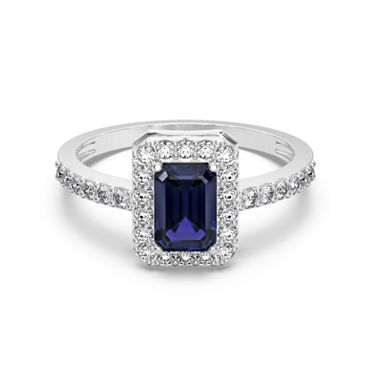Blue Saphire Diamond Ring Front View in 9KT