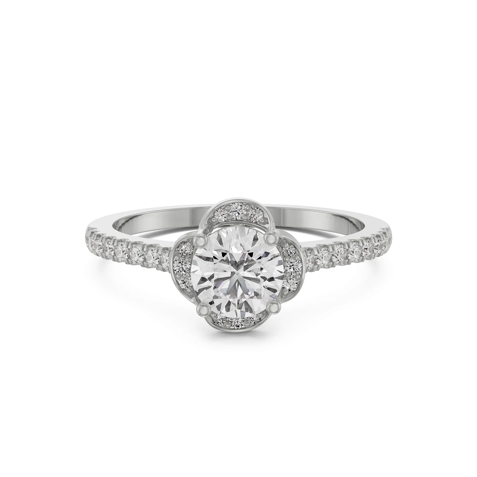 Victorian Halo Diamond Ring Front View in 9KT