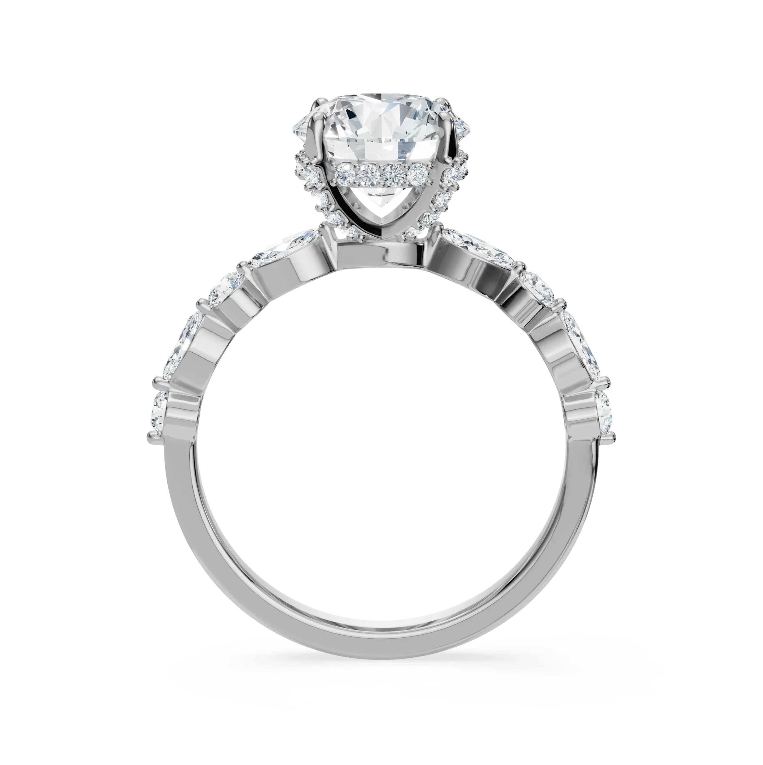 Halo Round Brilliant Diamond Ring Back View in 9KT