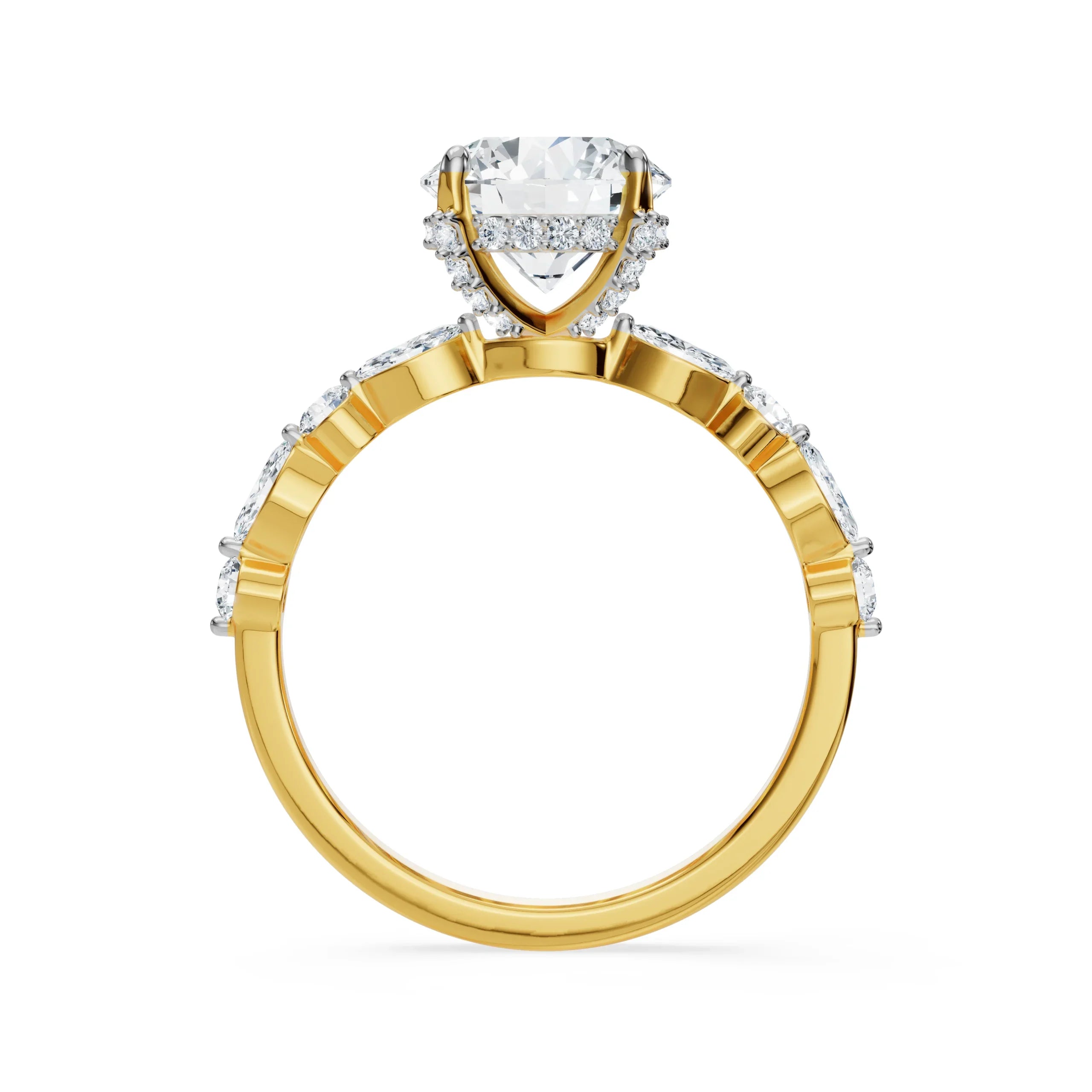 Halo Round Brilliant Diamond Ring Back View in 9KT