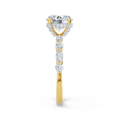 Halo Round Brilliant Diamond Ring Side View in 9KT