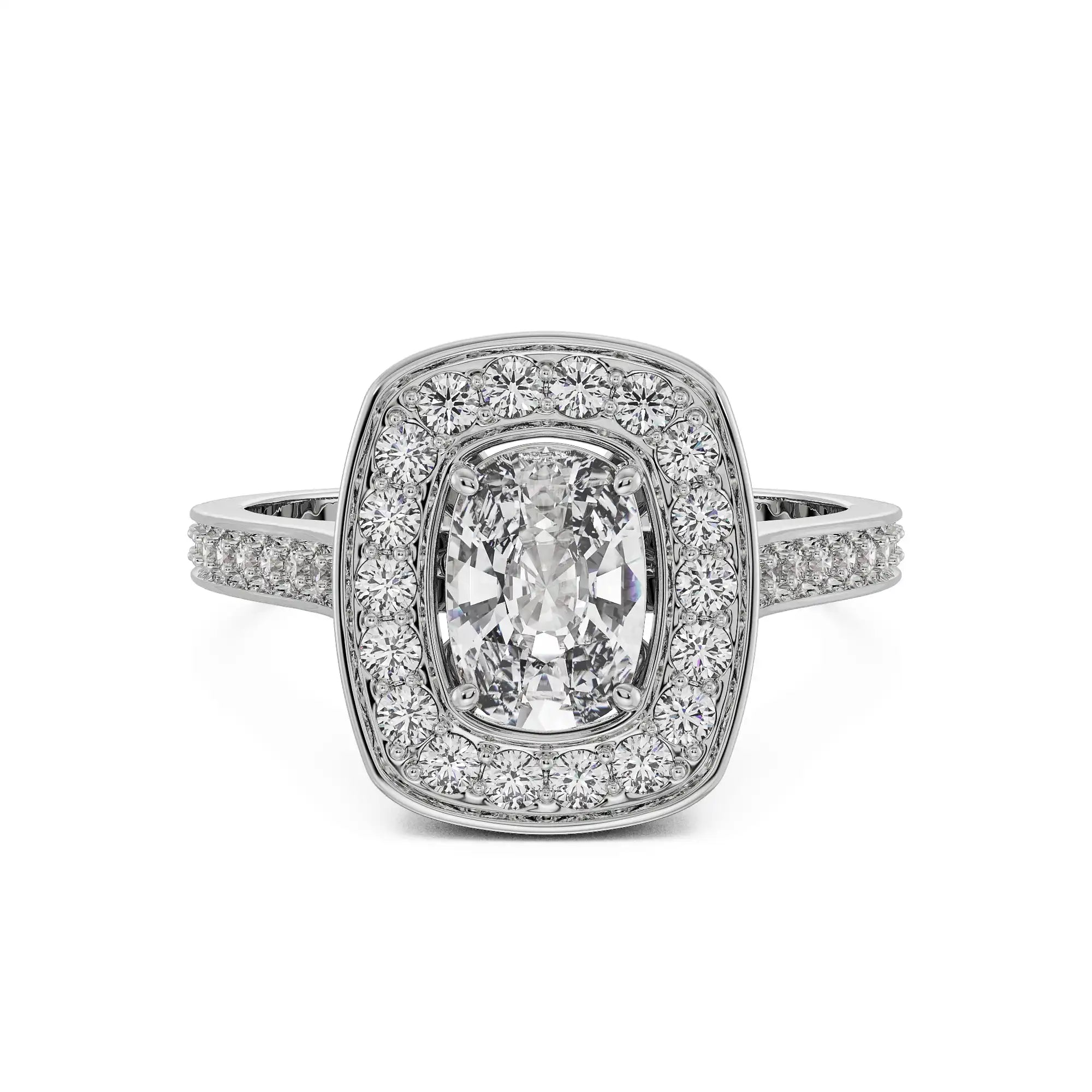Cushion Halo Solitaire Diamond Ring Front View in 9KT