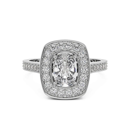 Cushion Halo Solitaire Diamond Ring Front View in 9KT