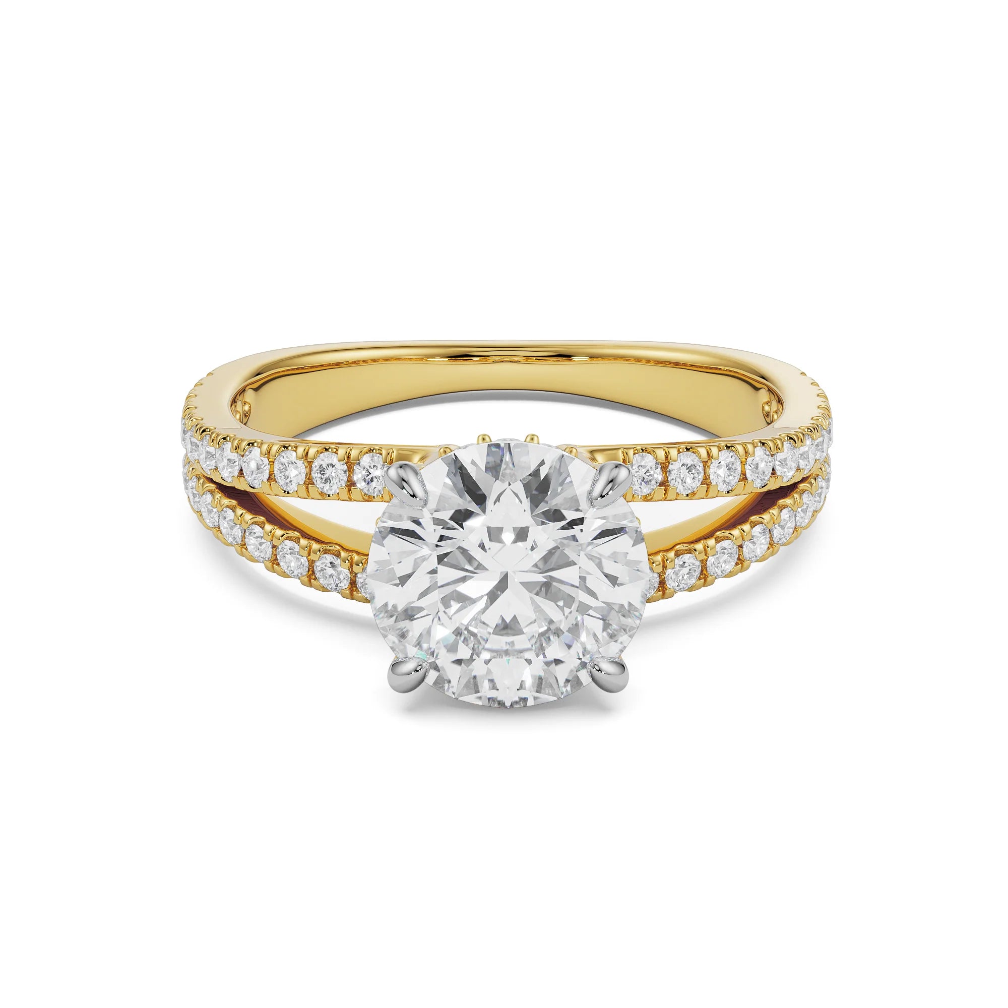 Split Band Round Engagement Ring Front View in 9KT