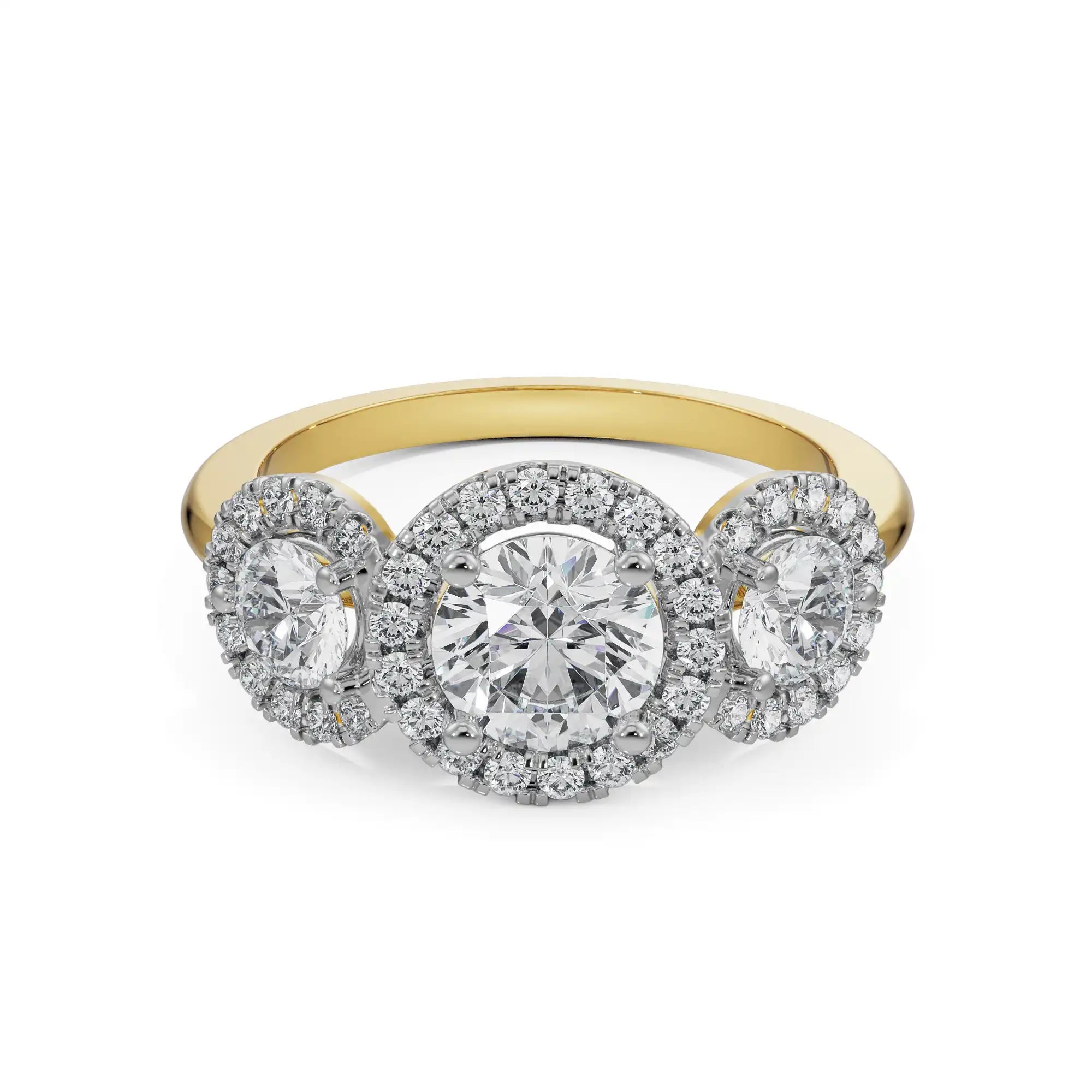 Trio Round Brilliant Engagement Ring Front View in 9KT