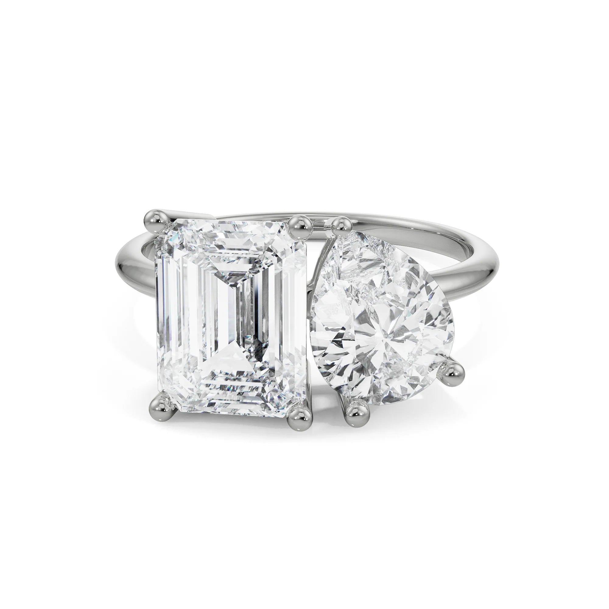 Emerald and Pear Diamond Ring Front View in 9KT