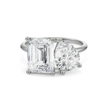 Emerald and Pear Diamond Ring Front View in 9KT