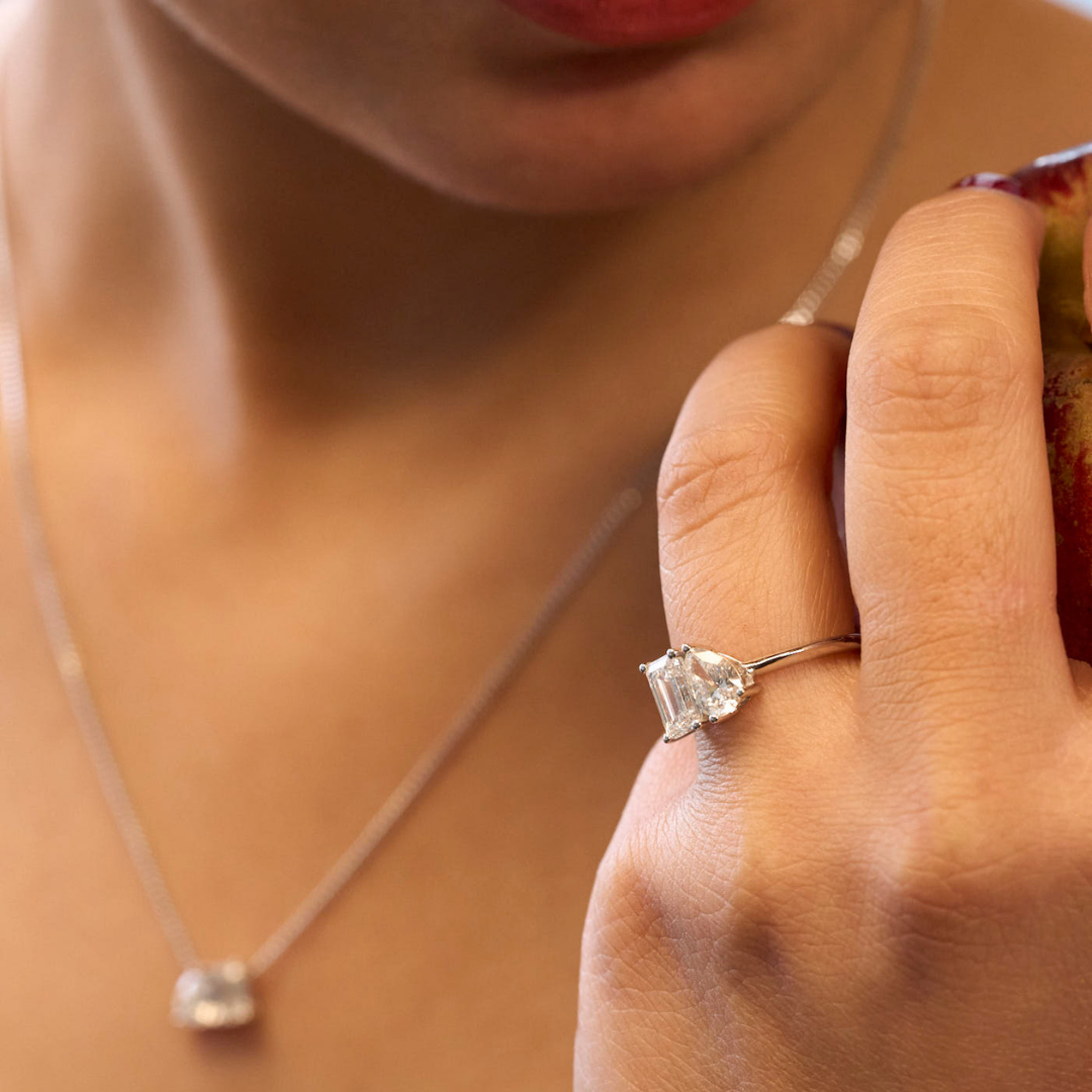 Emerald and Pear Lab Grown Diamond Ring