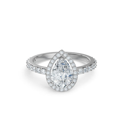 Solitaire Pear Halo Engagement Ring Front View