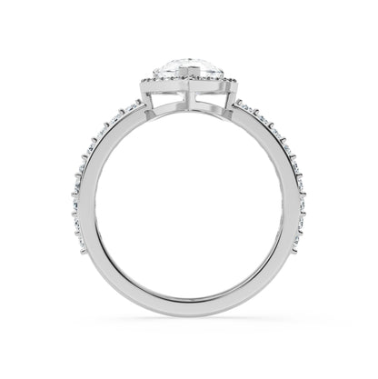 Solitaire Pear Halo Engagement Ring Back View in 9KT