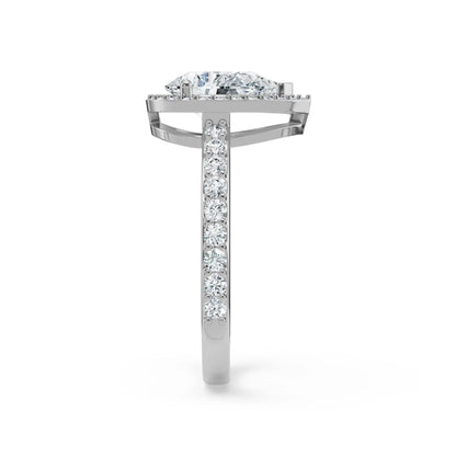 Solitaire Pear Halo Engagement Ring Side View in 9KT