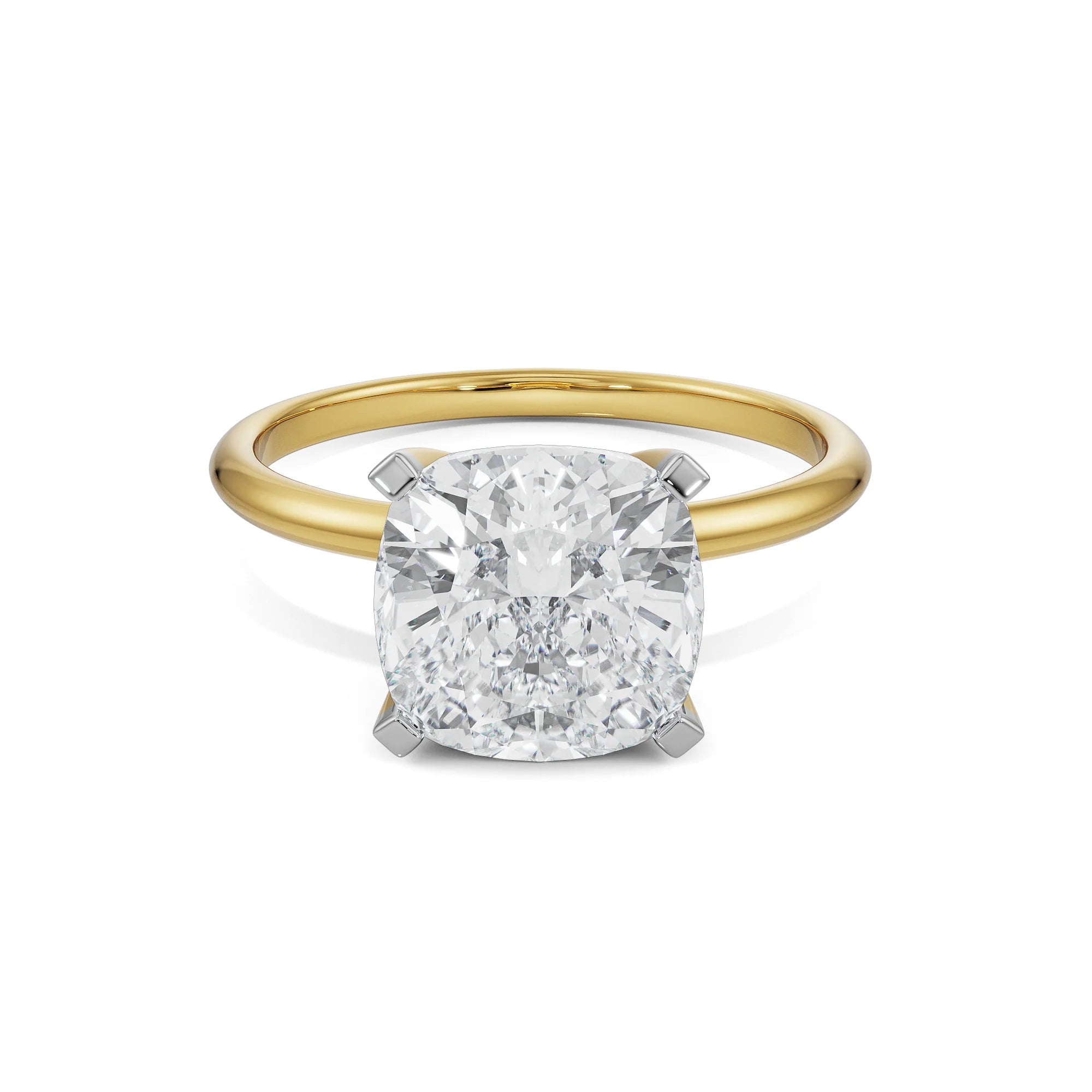 Solitaire Cushion Cut Engagement Front View in 9KT