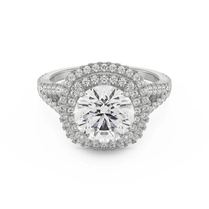 Duo Band Halo Ring Front View in 9KT