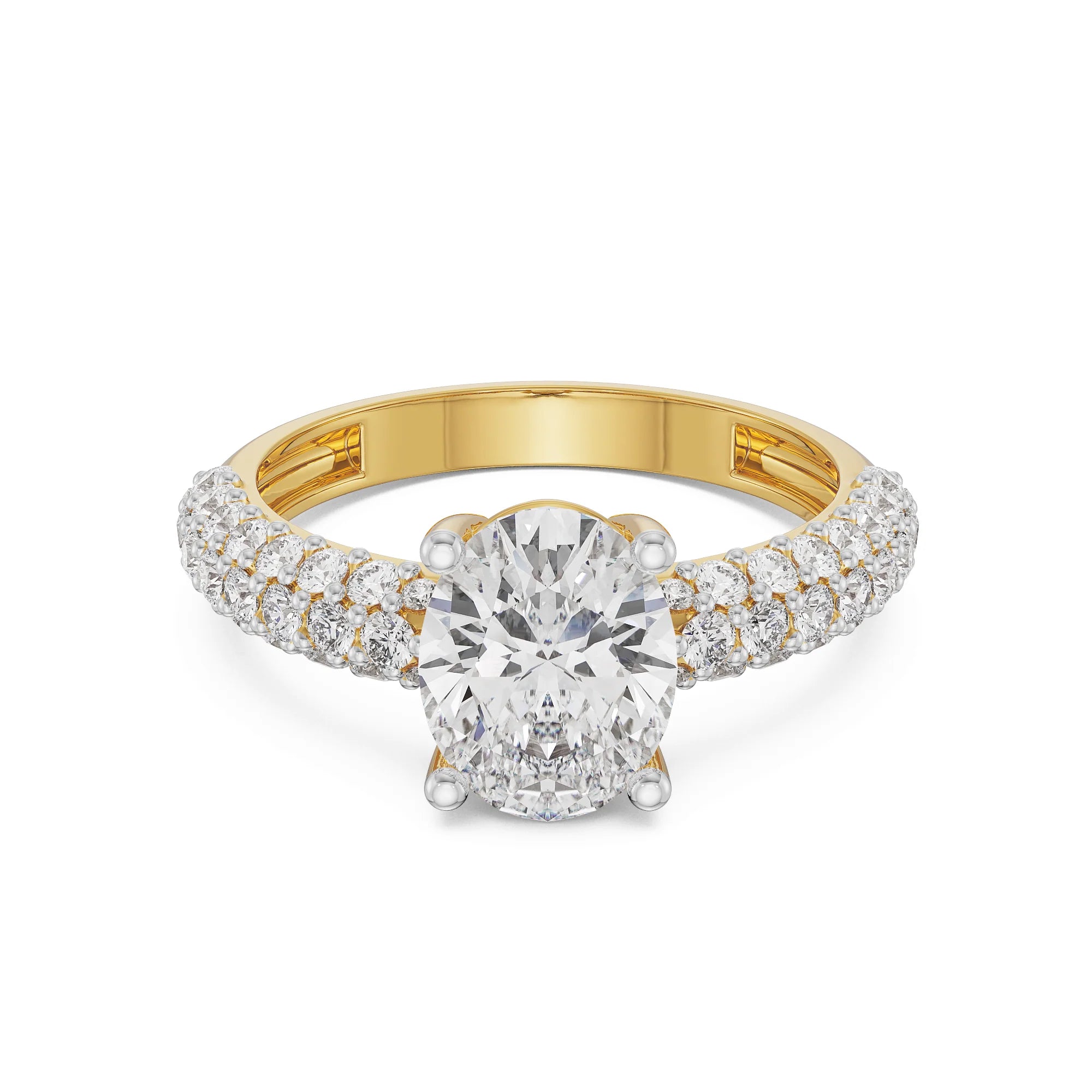 Oval Diamond Pave Ring Front View in 9KT