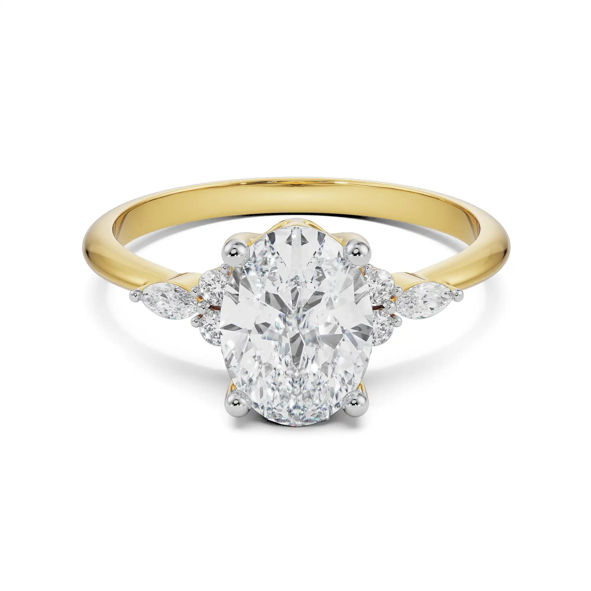 Oval Cluster Engagement Ring Front View in 9KT