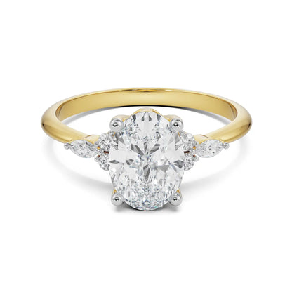 Oval Cluster Engagement Ring Front View in 9KT