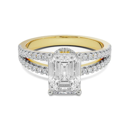 Emerald Cut Bridal Ring Front View in 9KT
