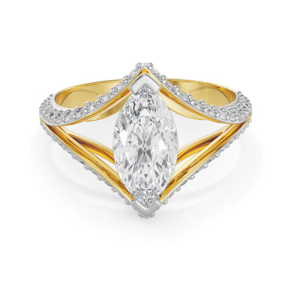 Marquise Cut Bridal Ring Front View in 9KT