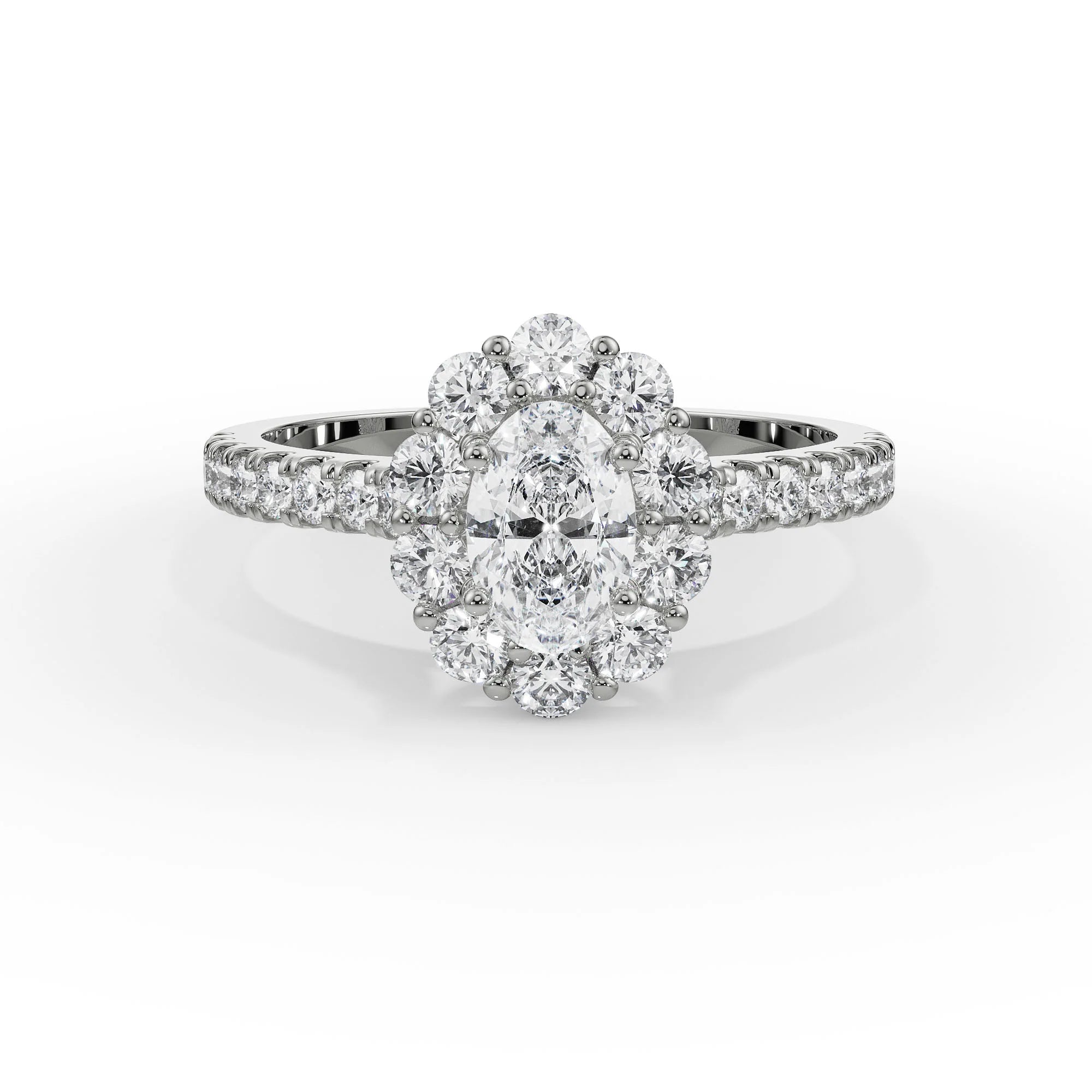 Floral Halo Engagement Ring Front View in 9KT
