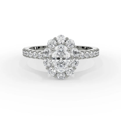 Floral Halo Engagement Ring Front View in 9KT