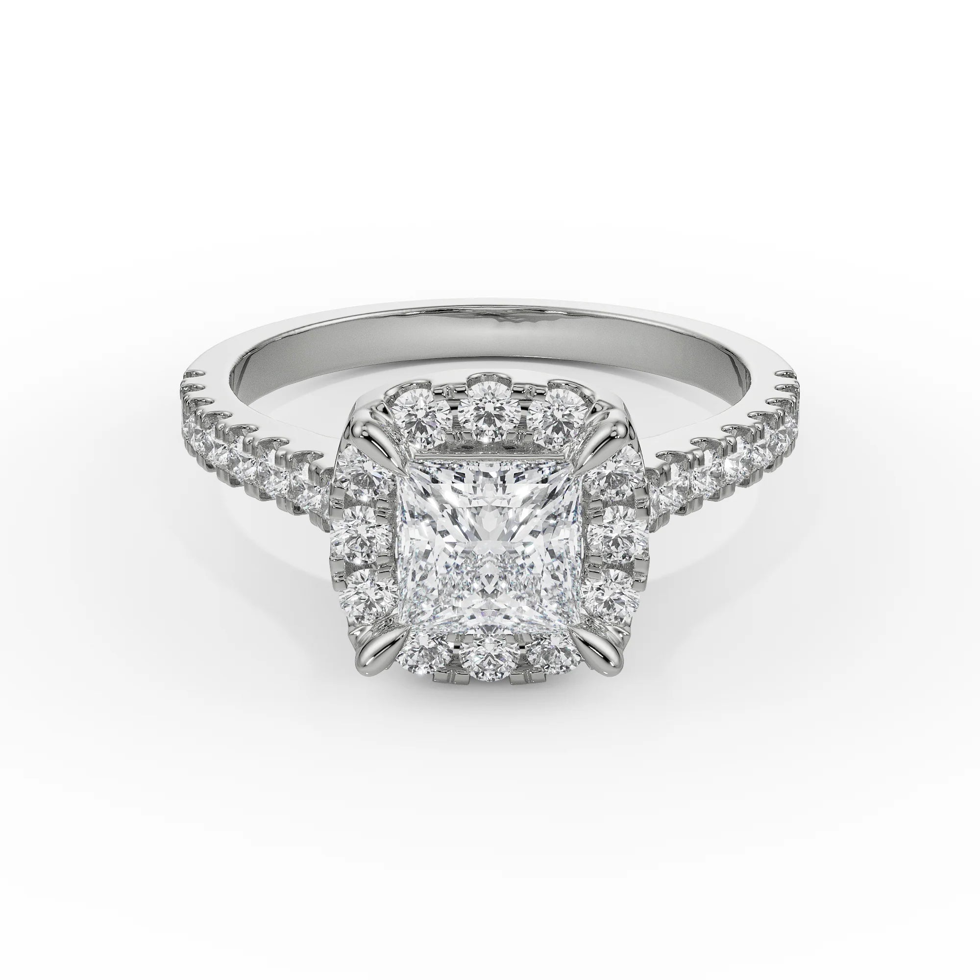 Princess Cut Bridal Ring Front View in 9KT