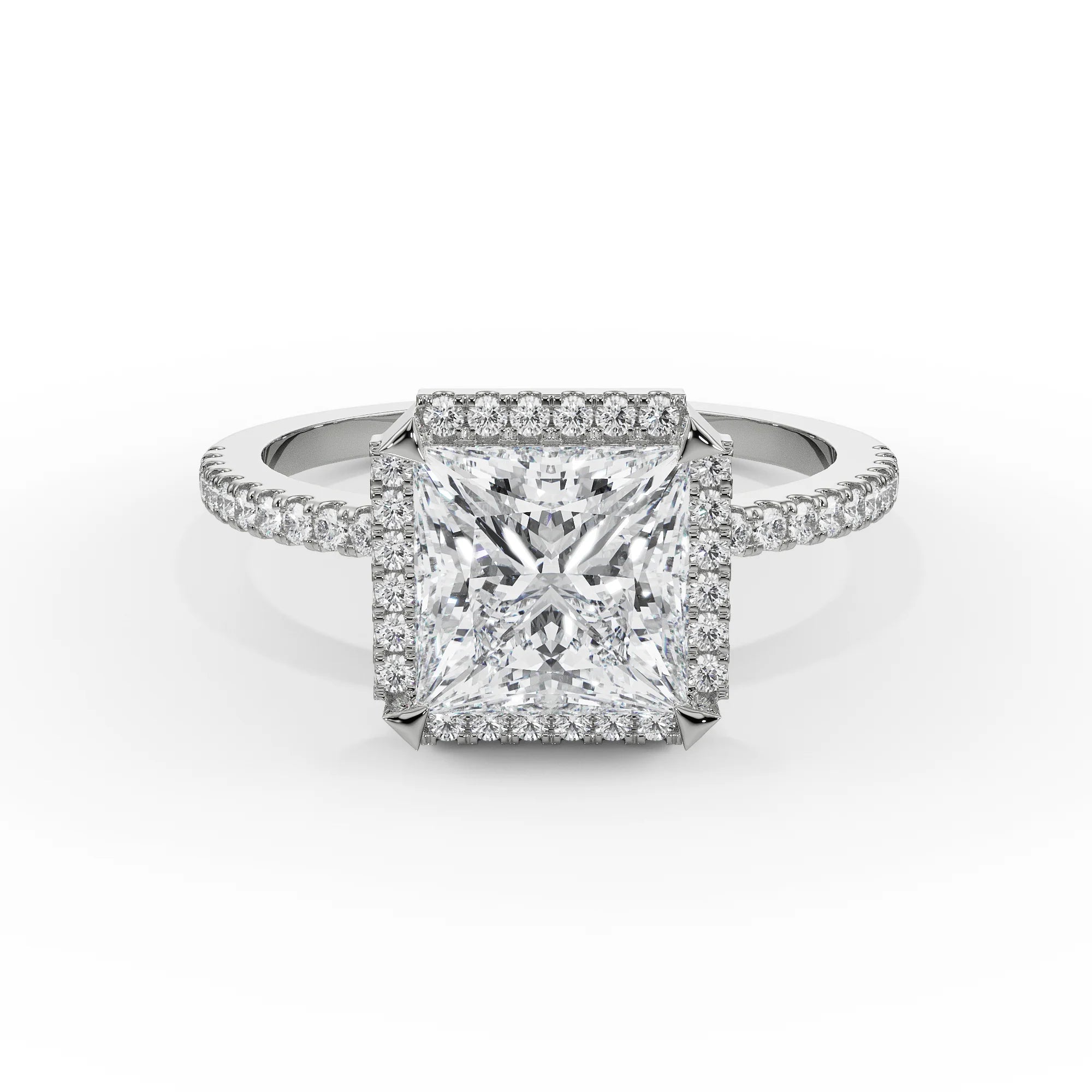 Quadret Halo Diamond Ring Front View in 9KT