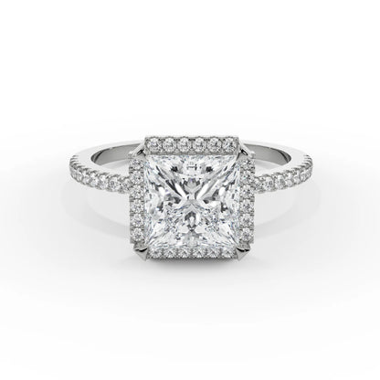 Quadret Halo Diamond Ring Front View in 9KT