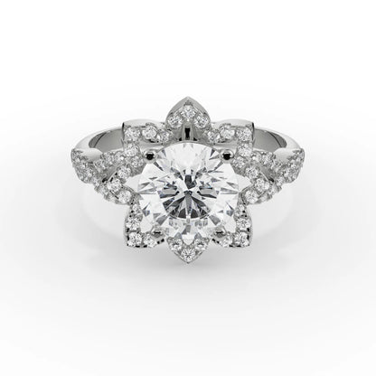 Sunflower Diamond Ring Front View in 9KT