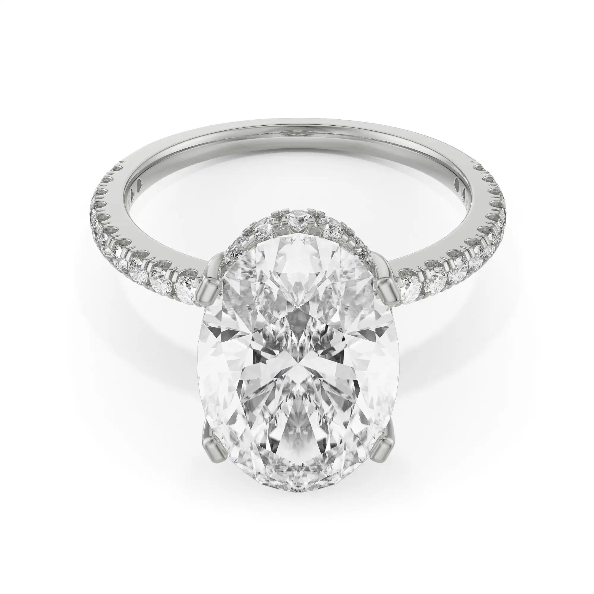 Hidden Halo Oval Solitaire Ring Front View in 9KT