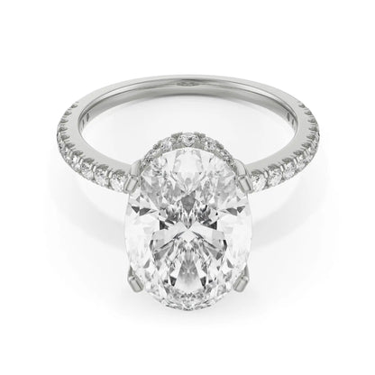 Hidden Halo Oval Solitaire Ring Front View in 9KT