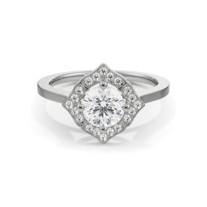 Round Stone Halo Engagement Ring Front View in 9KT