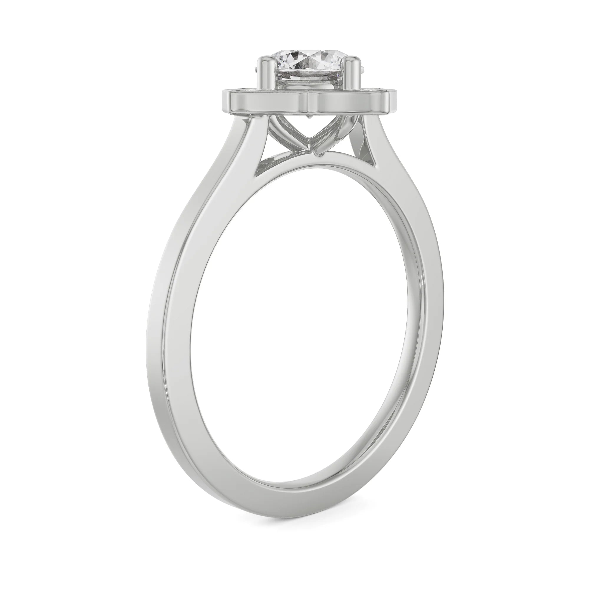 Round Stone Halo Engagement Ring Side View in 9KT