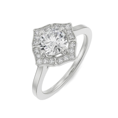 Round Stone Halo Engagement Ring Top View in 9KT