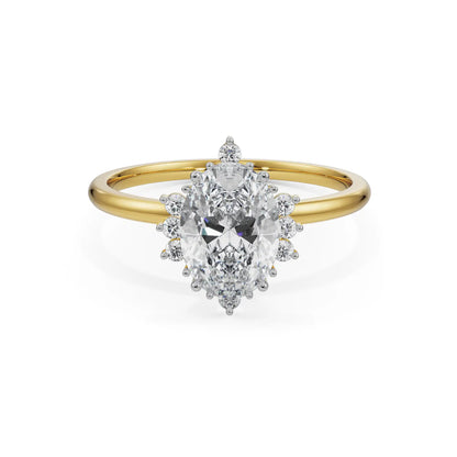 Vintage Halo Oval Diamond Ring Front View in 9KT