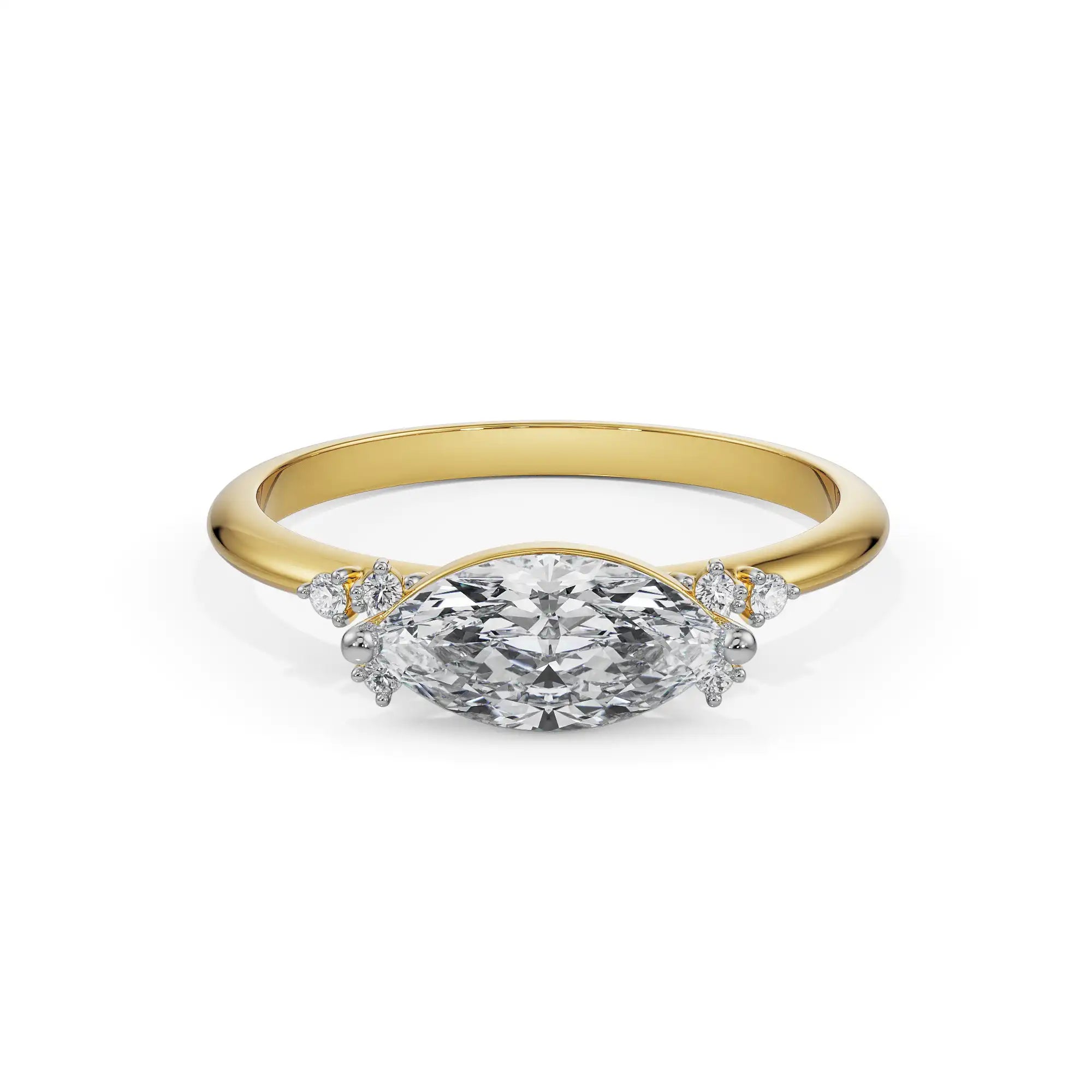 East West Diamond Ring Front View in 9KT