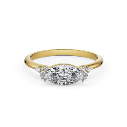 East West Diamond Ring Front View in 9KT
