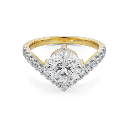 Round V Diamond Ring Front View in 9KT